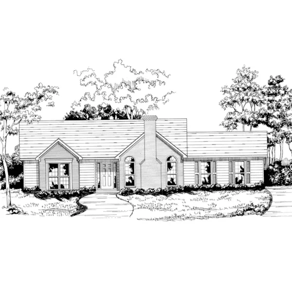 Traditional House Plan Front of Home - Russell Point Ranch Home 076D-0133 - Shop House Plans and More