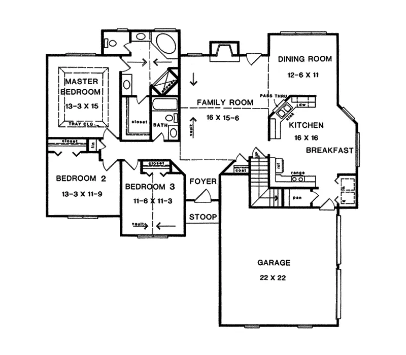 Traditional House Plan First Floor - Liam Traditional Ranch Home 076D-0134 - Shop House Plans and More