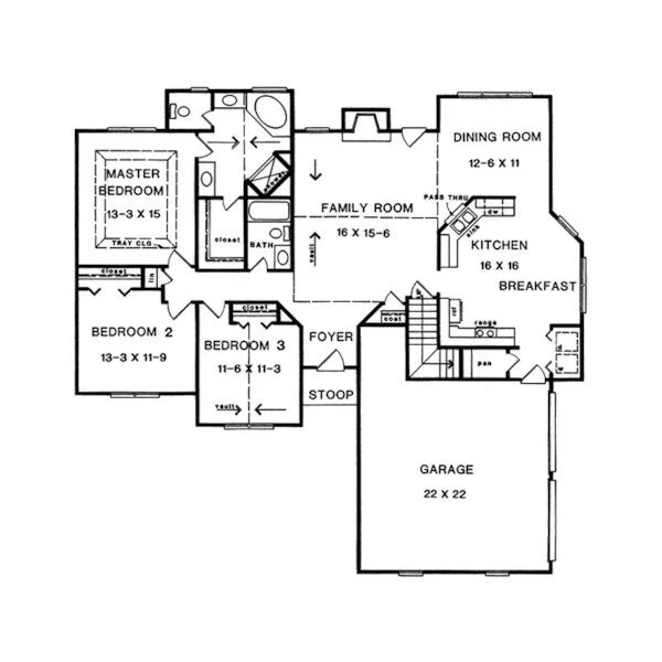 Ranch House Plan First Floor - Liam Traditional Ranch Home 076D-0134 - Shop House Plans and More