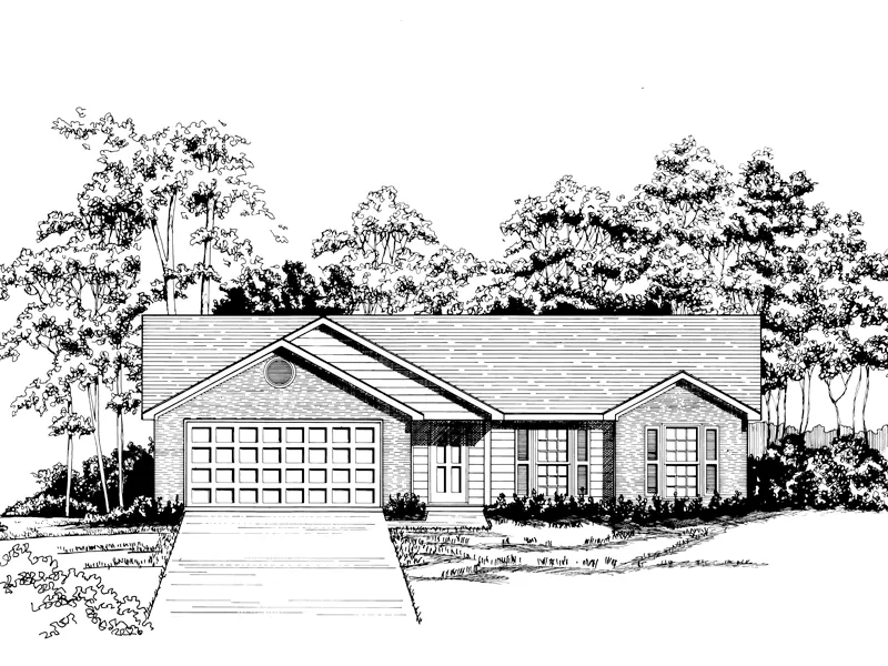 Traditional House Plan Front of Home - Portugal Ranch Home 076D-0136 - Shop House Plans and More