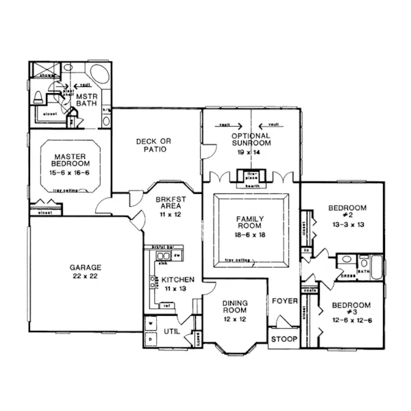 Ranch House Plan First Floor - Bristolwood European Home 076D-0139 - Search House Plans and More