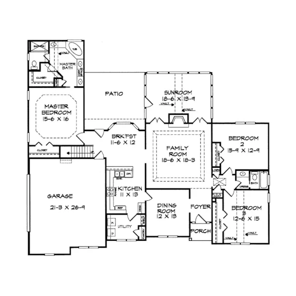 Ranch House Plan First Floor - Monica Pier Sunbelt Ranch Home 076D-0140 - Shop House Plans and More