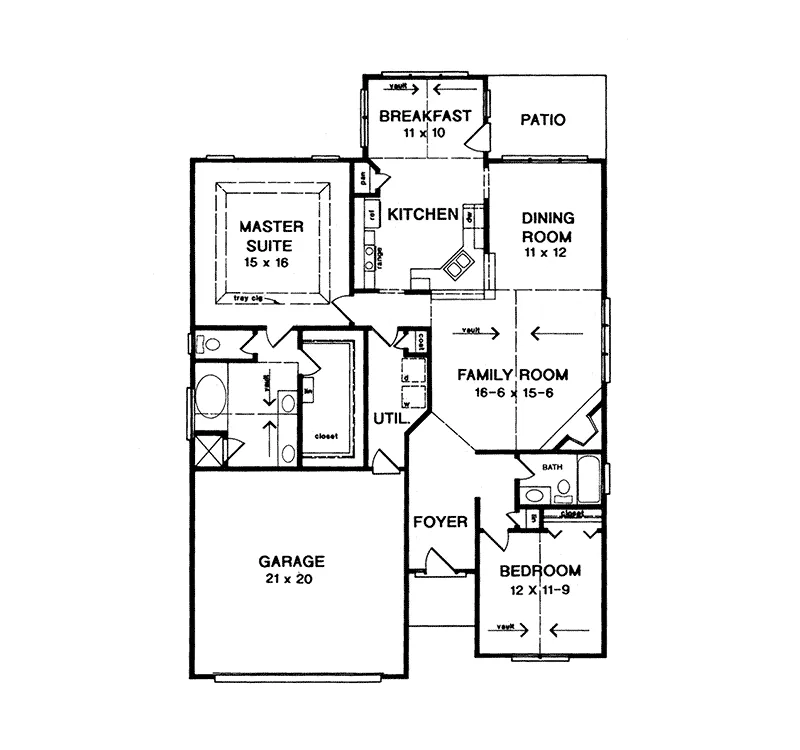 Ranch House Plan First Floor - Tulip Trail Sunbelt Home 076D-0141 - Shop House Plans and More