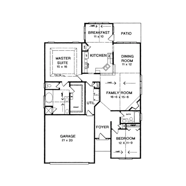 Sunbelt House Plan First Floor - Tulip Trail Sunbelt Home 076D-0141 - Shop House Plans and More