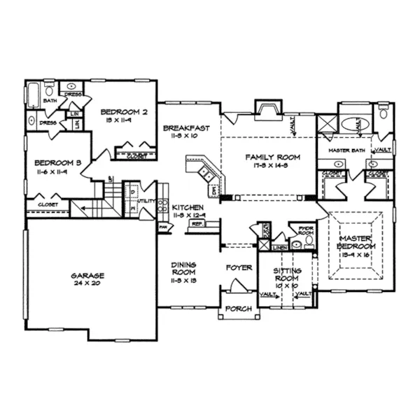 Ranch House Plan First Floor - Rolla Place Sunbelt Ranch Home 076D-0142 - Shop House Plans and More