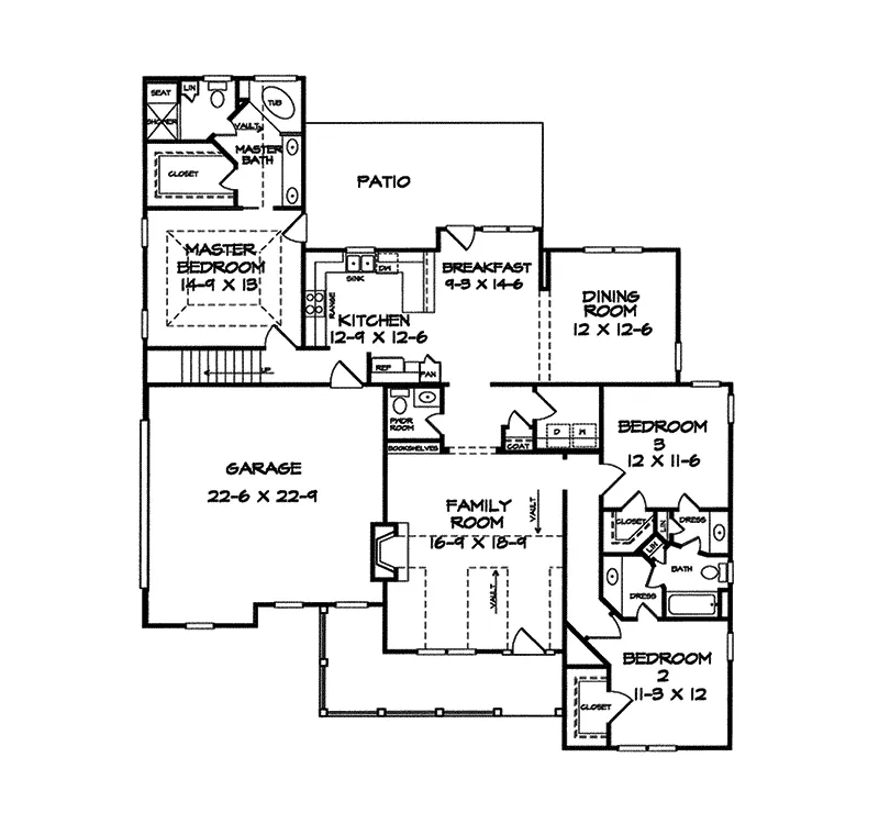 Ranch House Plan First Floor - Dijonnais Country Home 076D-0144 - Search House Plans and More