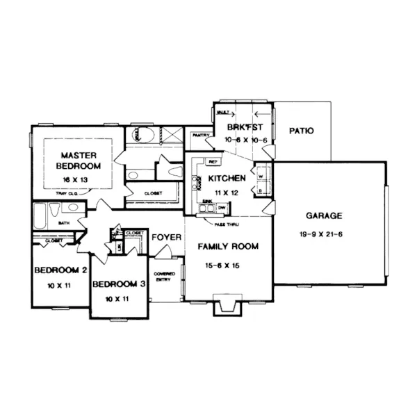 Traditional House Plan First Floor - Rayder Traditional Ranch Home 076D-0146 - Shop House Plans and More