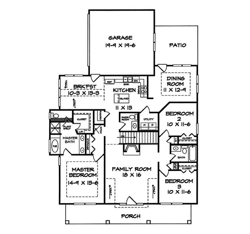 Ranch House Plan First Floor - Castille Creek Bungalow Home 076D-0151 - Search House Plans and More