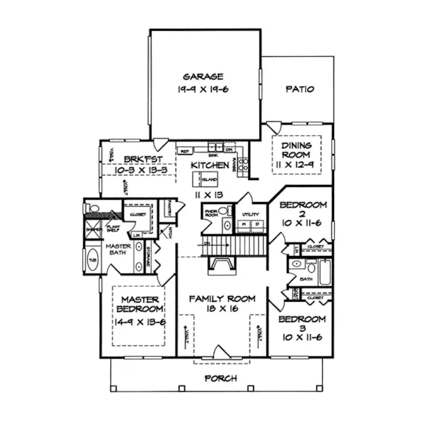 Ranch House Plan First Floor - Castille Creek Bungalow Home 076D-0151 - Search House Plans and More