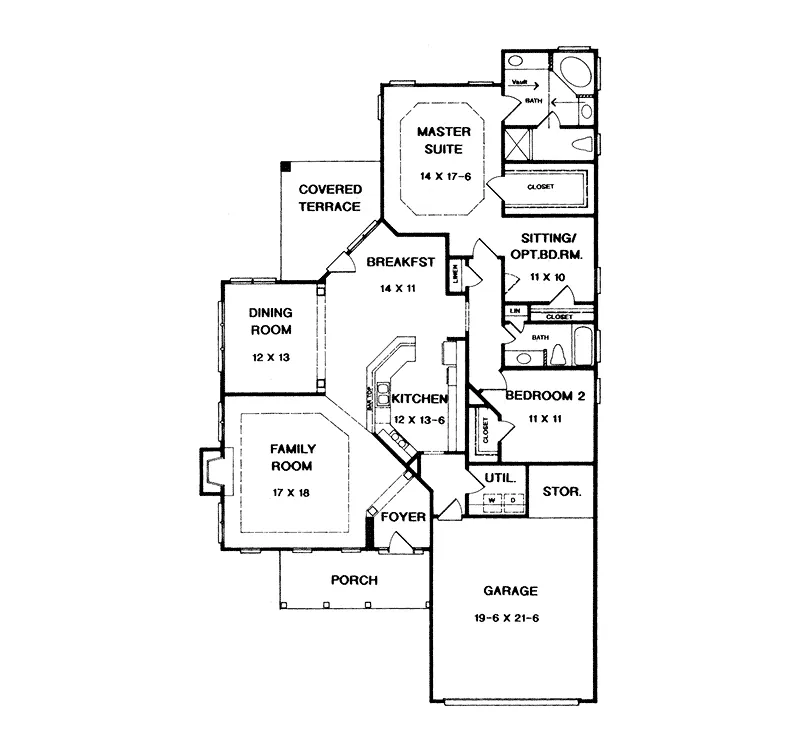 Ranch House Plan First Floor - Hodges Country Home 076D-0152 - Search House Plans and More