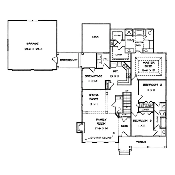 Traditional House Plan First Floor - Buckeye Place Country Ranch Home 076D-0157 - Search House Plans and More