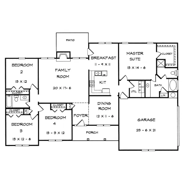 Ranch House Plan First Floor - Taberville Traditional Home 076D-0158 - Shop House Plans and More