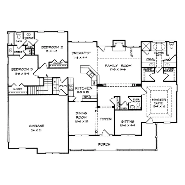 Cape Cod & New England House Plan First Floor - Sabino Country Ranch Home 076D-0165 - Shop House Plans and More