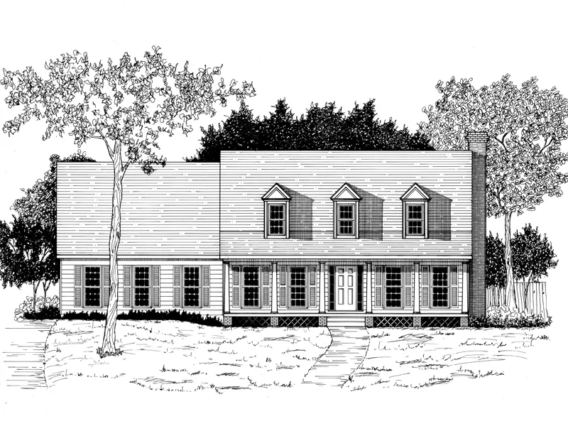 Triple Dormers And A Wide Covered Porch Offer Cape Cod Style