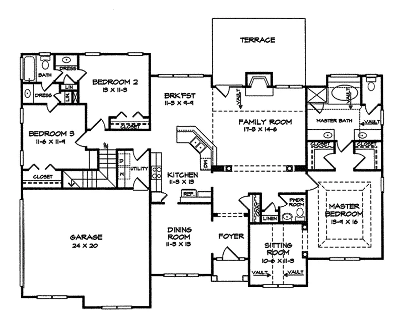 Ranch House Plan First Floor - Rupert Traditional Home 076D-0172 - Shop House Plans and More