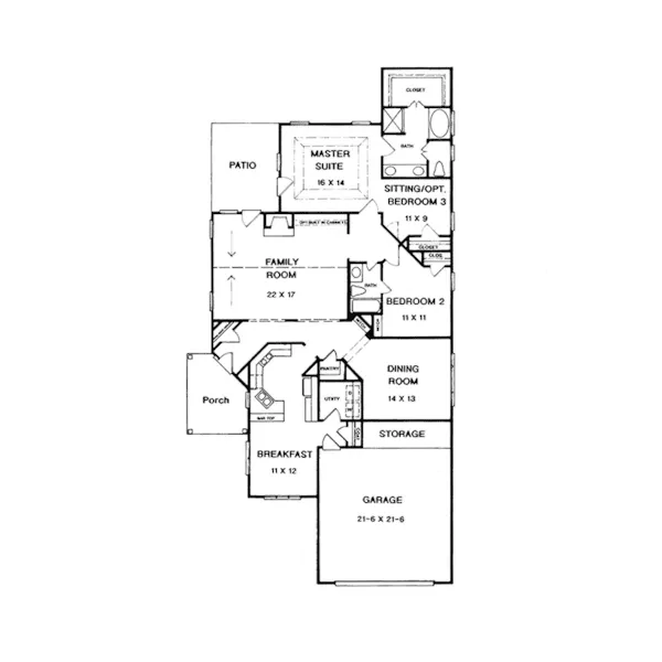 Ranch House Plan First Floor - Southmill Narrow Lot Home 076D-0174 - Shop House Plans and More