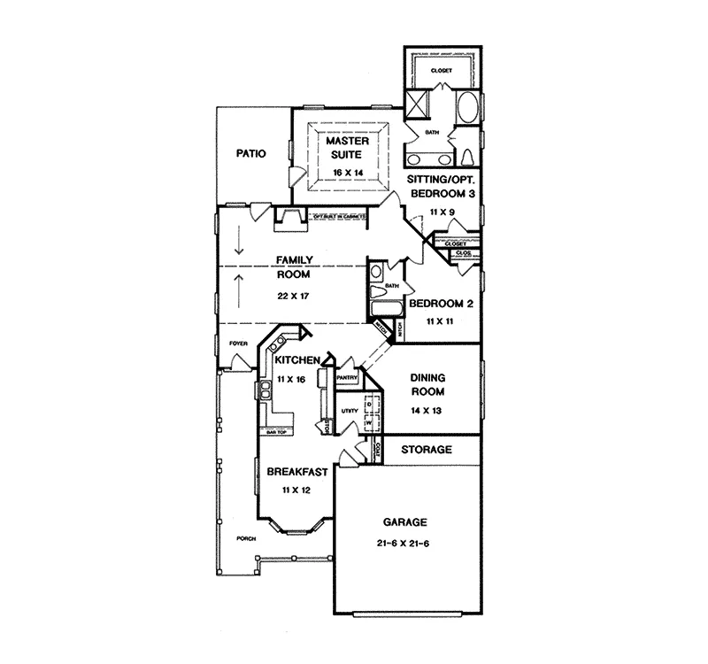 Ranch House Plan First Floor - Donners Trail Narrow Lot Home 076D-0175 - Search House Plans and More