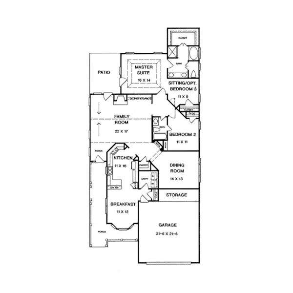 Traditional House Plan First Floor - Donners Trail Narrow Lot Home 076D-0175 - Search House Plans and More