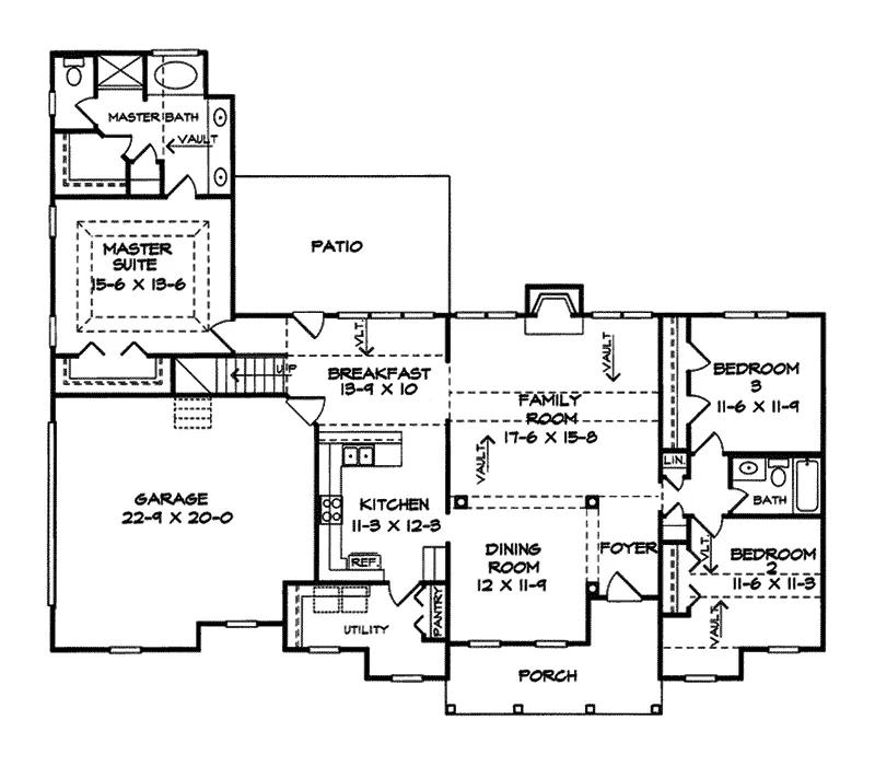 Ranch House Plan First Floor - Hobnail Country Ranch Home 076D-0182 - Search House Plans and More