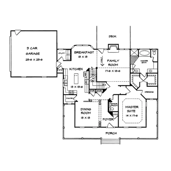 Cape Cod & New England House Plan First Floor - Silverbrook Country Home 076D-0187 - Shop House Plans and More