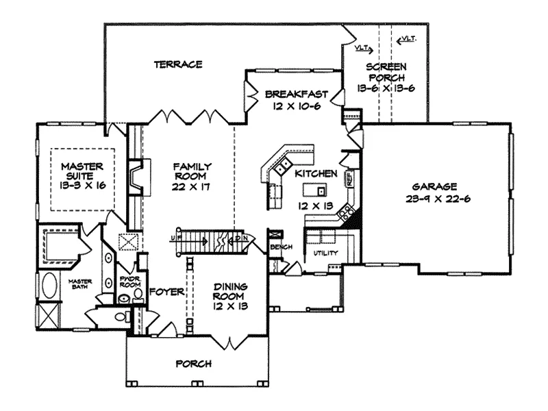 Traditional House Plan First Floor - Kodner Traditional Home 076D-0189 - Search House Plans and More