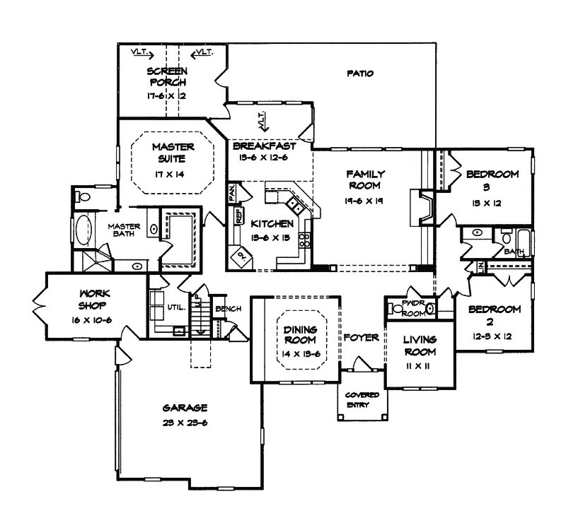Ranch House Plan First Floor - Armdale Traditional Ranch Home 076D-0193 - Search House Plans and More
