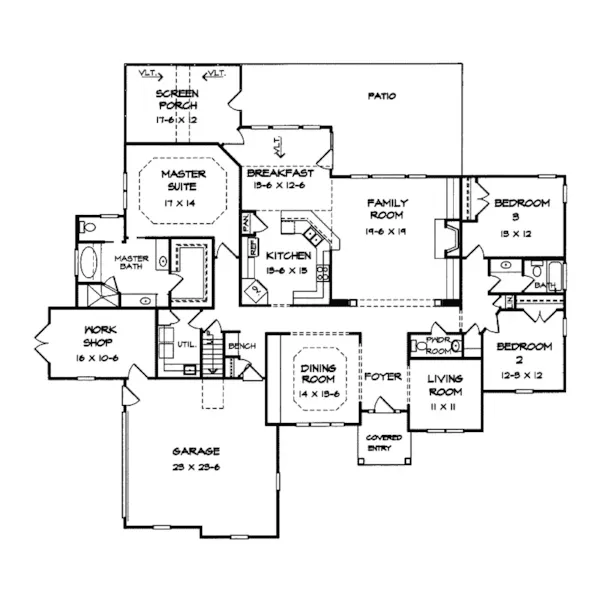 Ranch House Plan First Floor - Armdale Traditional Ranch Home 076D-0193 - Search House Plans and More