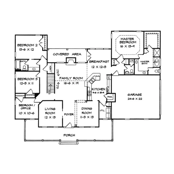 Country House Plan First Floor - Burgess Hill Country Ranch Home 076D-0195 - Search House Plans and More