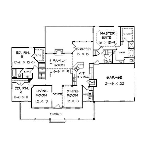 Ranch House Plan First Floor - Country Hollow Country Home 076D-0197 - Search House Plans and More