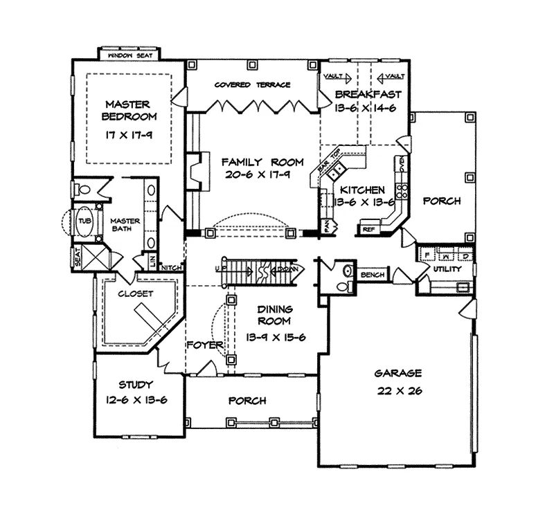 Country House Plan First Floor - Outlook Hill Craftsman Home 076D-0205 - Shop House Plans and More