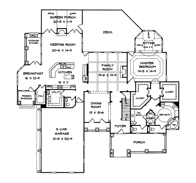 Luxury House Plan First Floor - Lemans Place Craftsman Home 076D-0206 - Shop House Plans and More