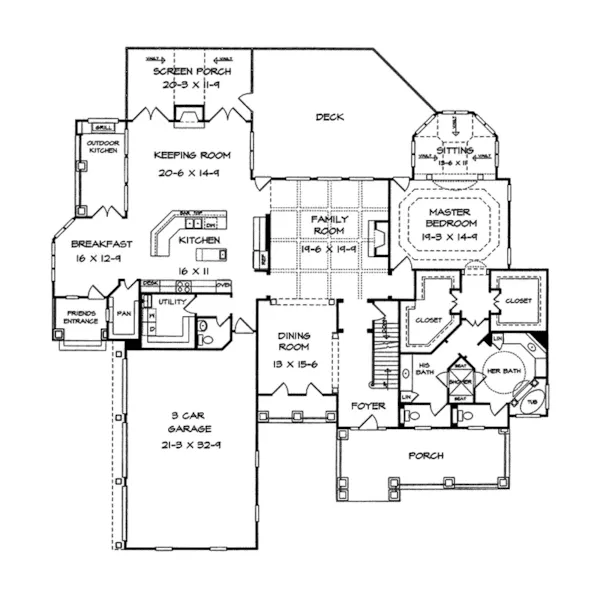 Craftsman House Plan First Floor - Lemans Place Craftsman Home 076D-0206 - Shop House Plans and More