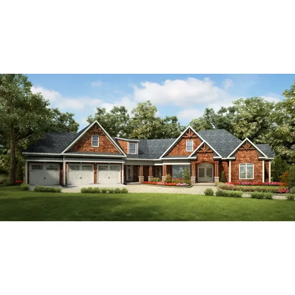 Craftsman House Plan Front of Home - Burkley Park Rustic Home 076D-0211 - Search House Plans and More