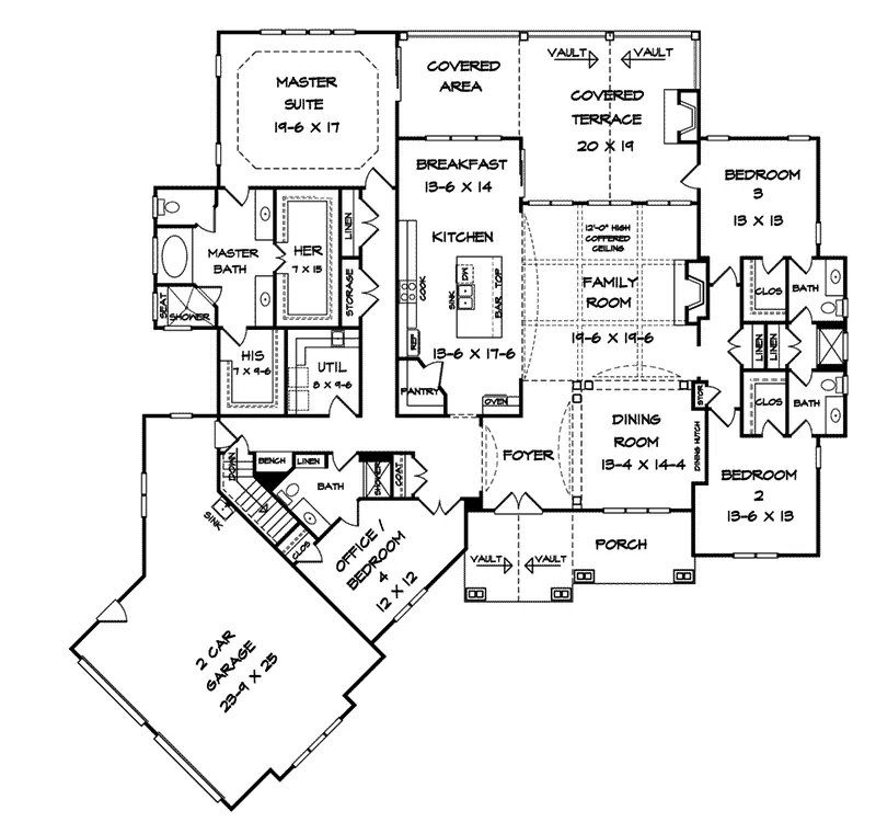 Arts & Crafts House Plan First Floor - Laurel Park Craftsman Home 076D-0212 - Shop House Plans and More