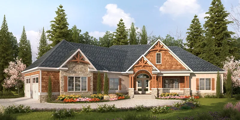 Rustic House Plan Front of Home - Laurel Park Craftsman Home 076D-0212 - Shop House Plans and More