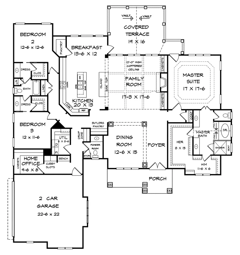 Country House Plan First Floor - Pendleton Creek Rustic Home 076D-0213 - Shop House Plans and More