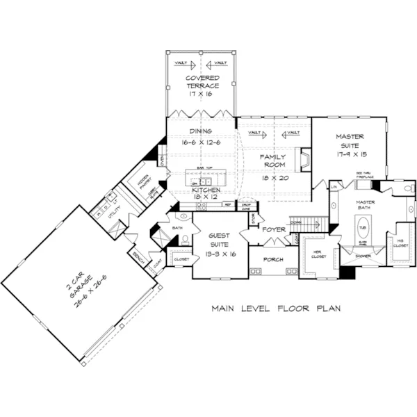 Ranch House Plan First Floor - Bentwater Craftsman Lake Home 076D-0217 - Search House Plans and More