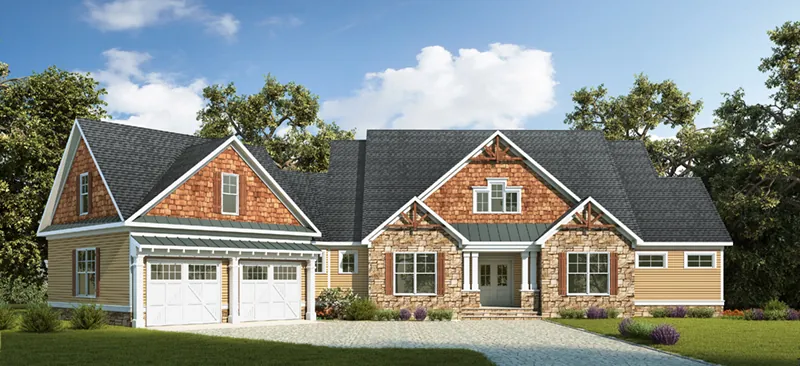 Craftsman House Plan Front of Home - Bentwater Craftsman Lake Home 076D-0217 - Search House Plans and More