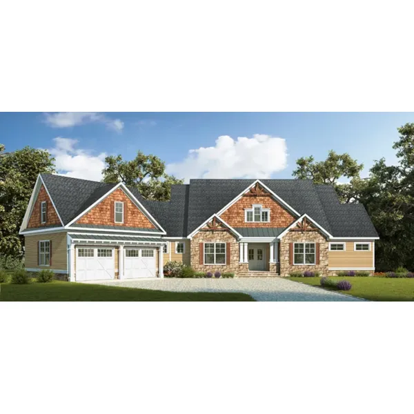 Ranch House Plan Front of Home - Bentwater Craftsman Lake Home 076D-0217 - Search House Plans and More