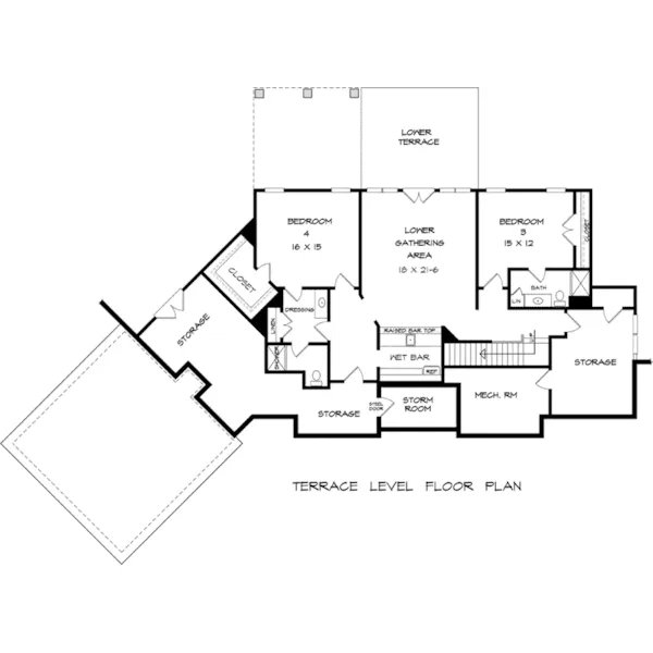 Ranch House Plan Lower Level Floor - Bentwater Craftsman Lake Home 076D-0217 - Search House Plans and More