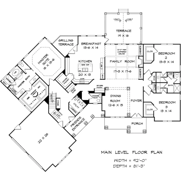 Ranch House Plan First Floor - Biltmore Park Craftsman Home 076D-0219 - Search House Plans and More