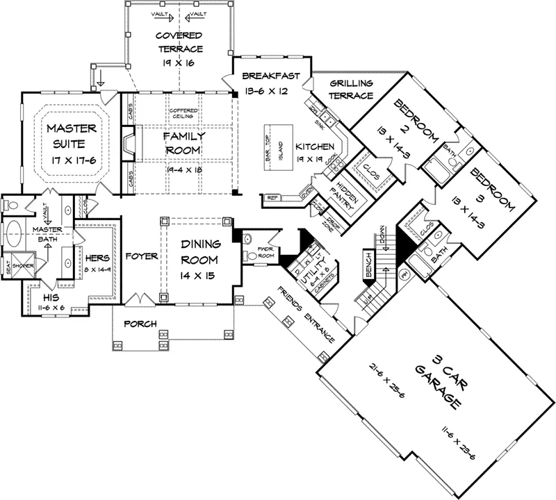 Prairie House Plan First Floor - Birkdale Park Craftsman Home 076D-0220 - Search House Plans and More