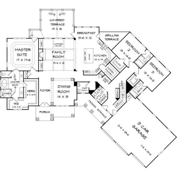 Arts & Crafts House Plan First Floor - Birkdale Park Craftsman Home 076D-0220 - Search House Plans and More