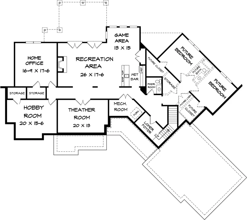 Prairie House Plan Lower Level Floor - Birkdale Park Craftsman Home 076D-0220 - Search House Plans and More