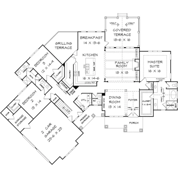 Traditional House Plan First Floor - Blairsville Park Country Home 076D-0222 - Search House Plans and More