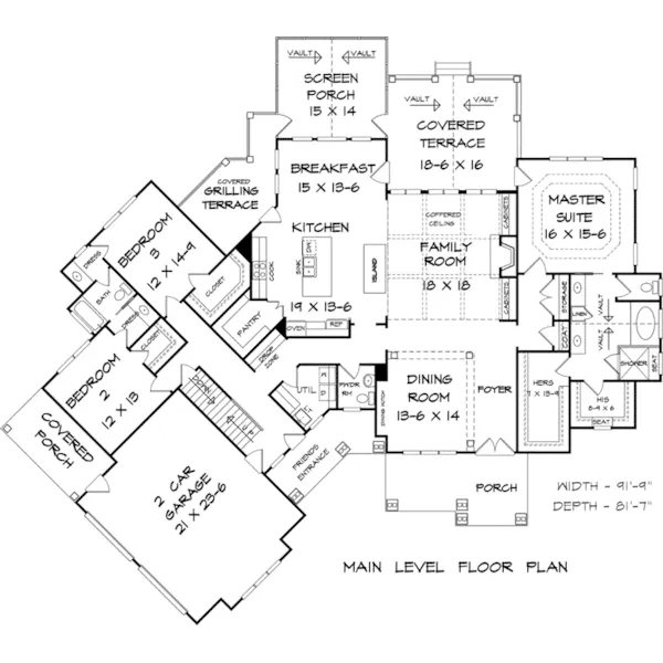 Lake House Plan First Floor - Brookwood Park Craftsman Home 076D-0223 - Search House Plans and More