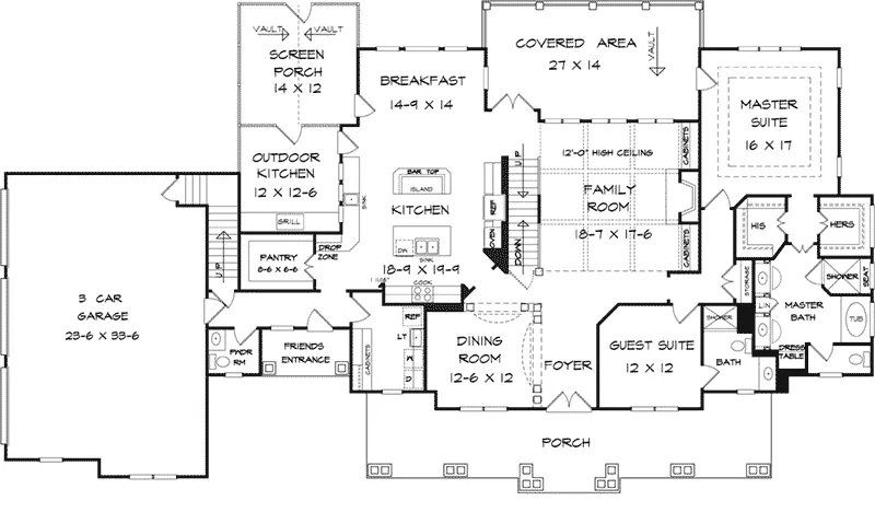 Craftsman House Plan First Floor - Candler Park Craftsman Home 076D-0224 - Search House Plans and More