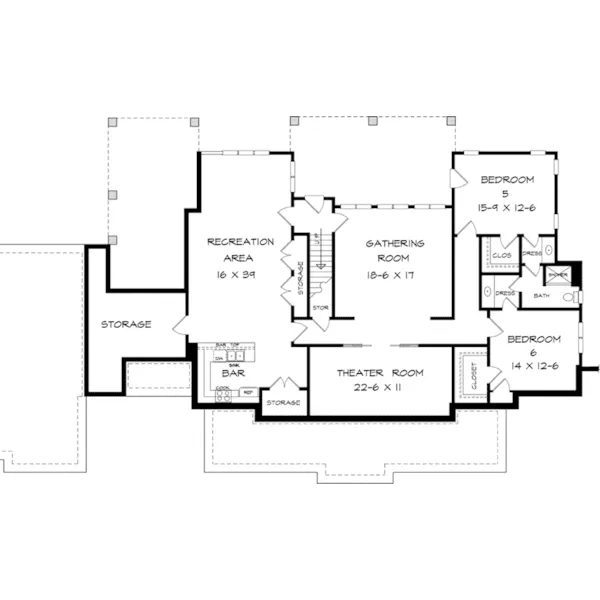 Traditional House Plan Lower Level Floor - Candler Park Craftsman Home 076D-0224 - Search House Plans and More