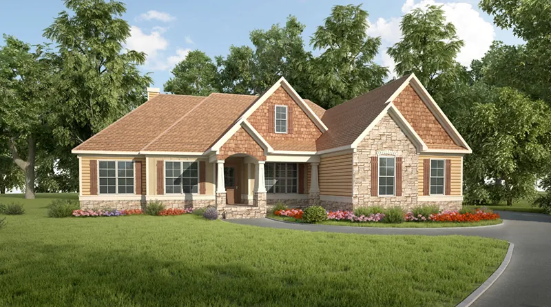 Ranch House Plan Front of Home - Evansville Park Craftsman Home 076D-0231 - Search House Plans and More