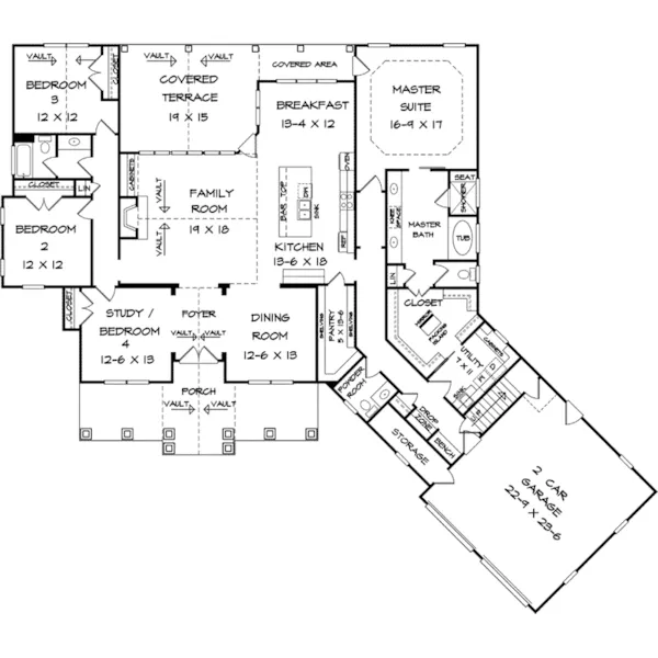 Ranch House Plan First Floor - Hampton Mill Craftsman Home 076D-0237 - Search House Plans and More